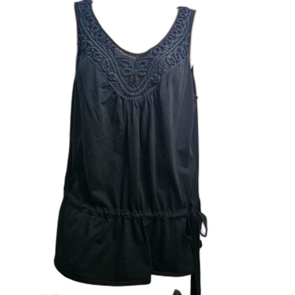 Ann Taylor Black Embellished 100% Cotton Tank Top sz XL